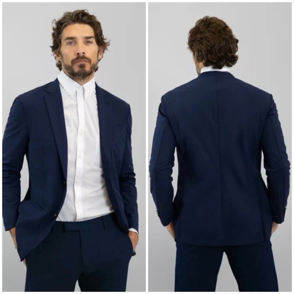 Sene Soho FlexTech Blazer 2 Button Performance Blazer Jacket Custom Sz Navy Blue - Picture 1 of 9